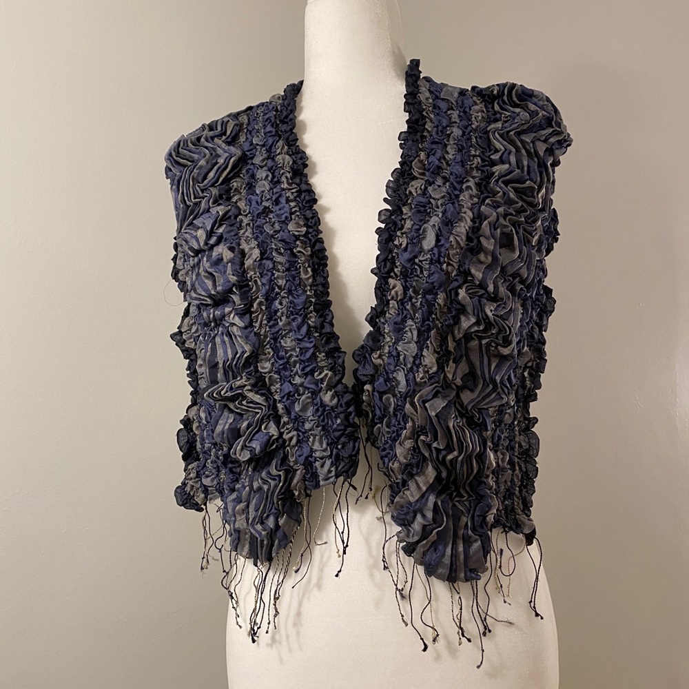 Blue Dressy Scarf w/ scrunching detail & fringe